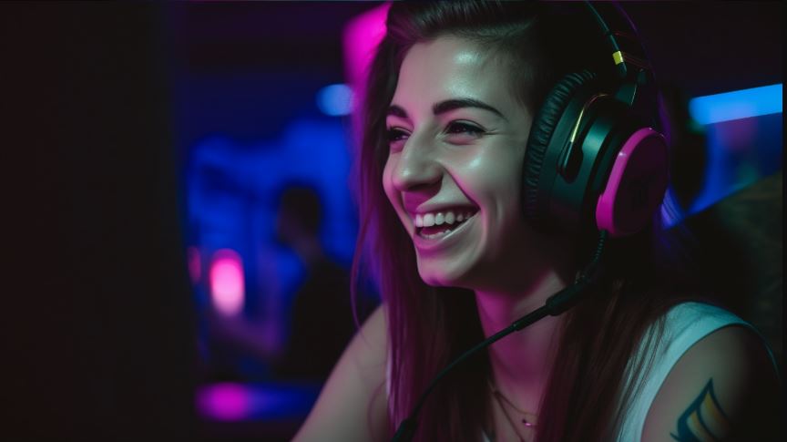 Woman playing League of Legends having fun