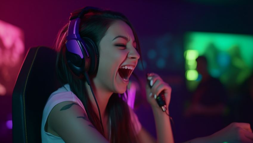 Woman playing League of Legends having fun