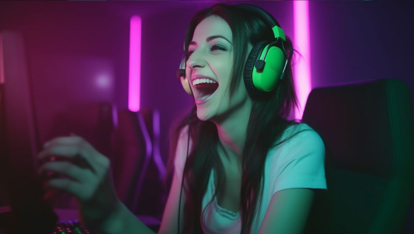 Woman playing League of Legends having fun