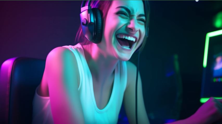 Woman playing League of Legends having fun